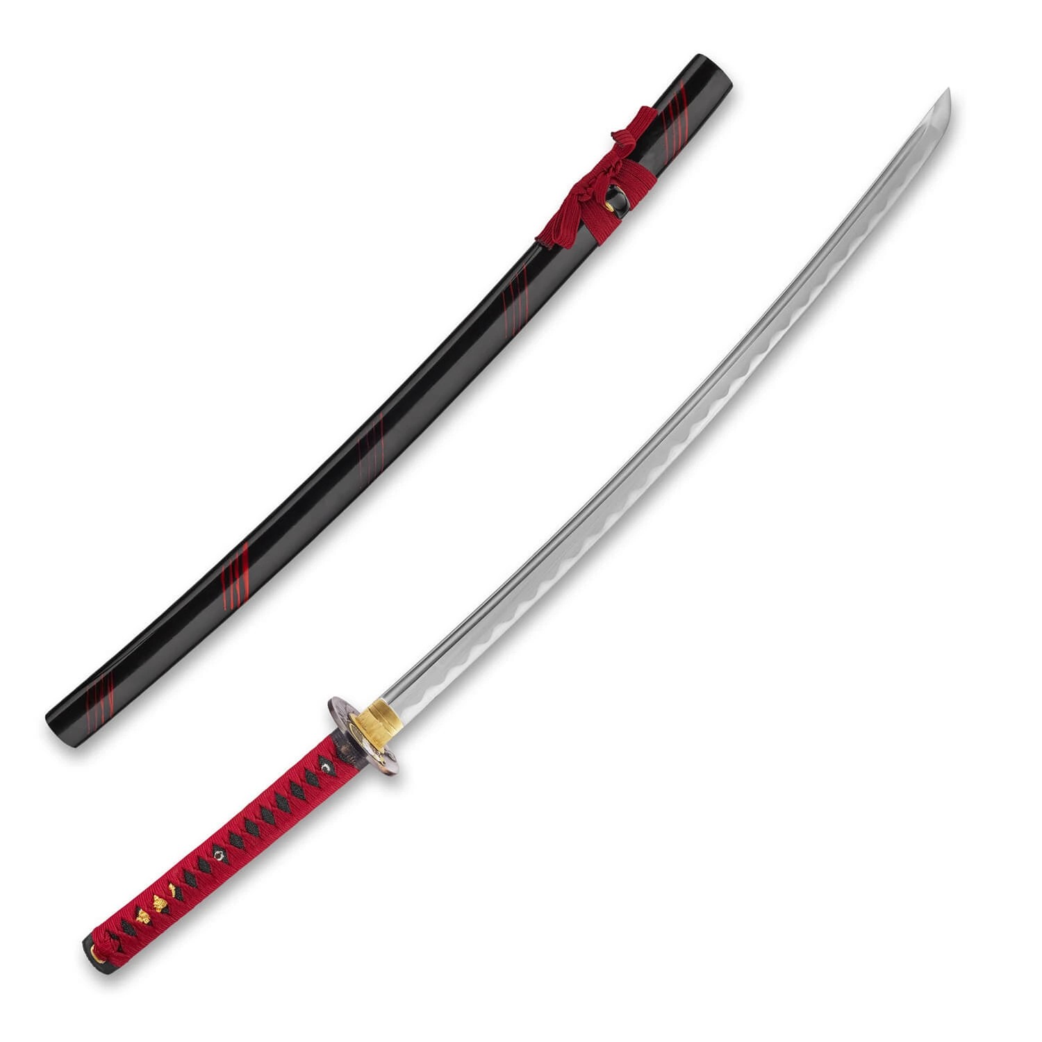 foto Kawashima Katana Tekehiko z oceli AISI 1045, �ern� saya s v�nov�mi prou�ky